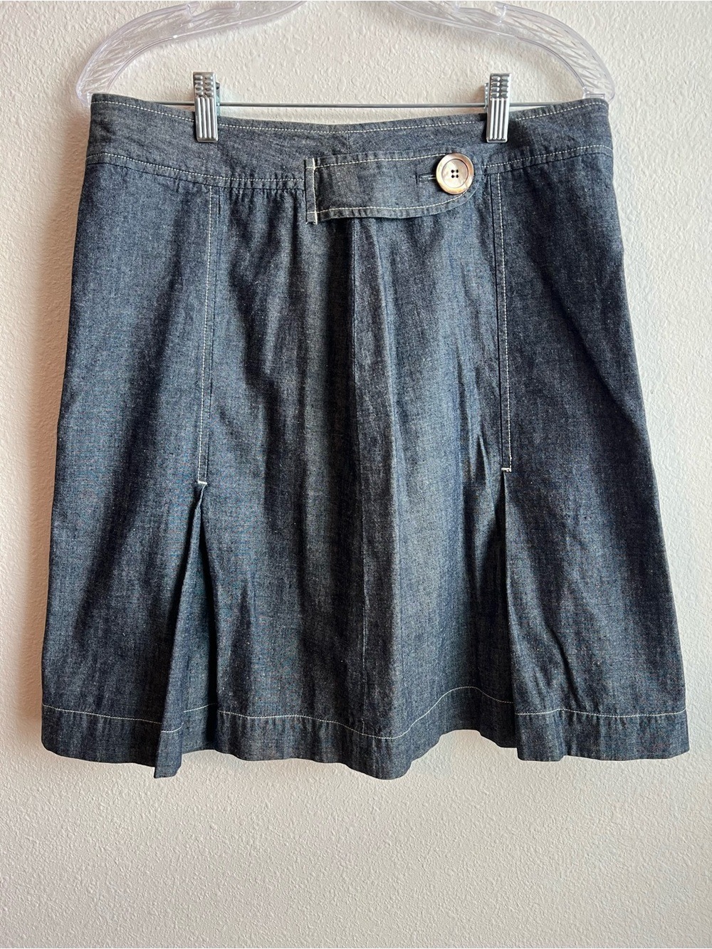 J. Jill Dark Blue Denim A-Line Skirt with Button Tab